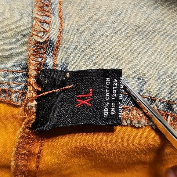 Vintage 90's Y2K Imperious Mens Orange Blue Denim Acid Distressed Wash Shirt XL - Picture 6 of 7